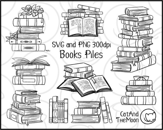 Book Stack Svg, Easy To Use Book Piles Clipart, Hand Drawn Digital Stamp, Print Then Cut Open Book Png, Reading Glasses, Cute Floral Books