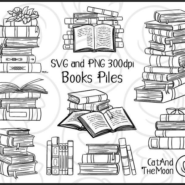 Book Stack Svg, Easy To Use Book Piles Clipart, Hand Drawn Digital Stamp, Print Then Cut Open Book Png, Reading Glasses, Cute Floral Books