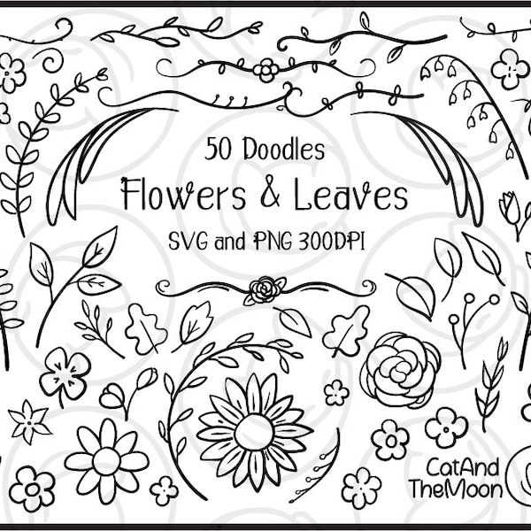 Doodle Flower -  Vines svg, Hand Drawn Flower, Hand Drawn Vines, Nature Doodle Clip, Hand Drawn Foliage, Botanical Doodle, Tree Branches