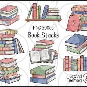 Book Stack Clipart - Pastel Colors Stacked Books, Soft Tone Book Pile Png, Book Shelf Clipart Decorative PNG with Transparent Background
