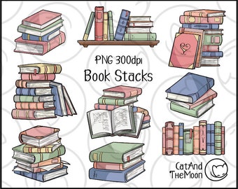 Book Stack Clipart - Pastel Colors Stacked Books, Soft Tone Book Pile Png, Book Shelf Clipart Decorative PNG with Transparent Background