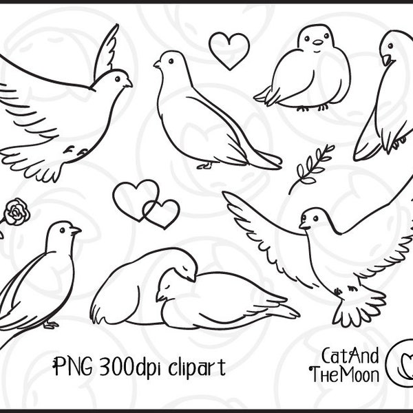 Love Birds Clipart - White Dove Png, Dove Clipart, Flying Dove Clipart, Bird Doodles, Bird Clipart, Peace Dove Png, Love Birds Png, Pigeon