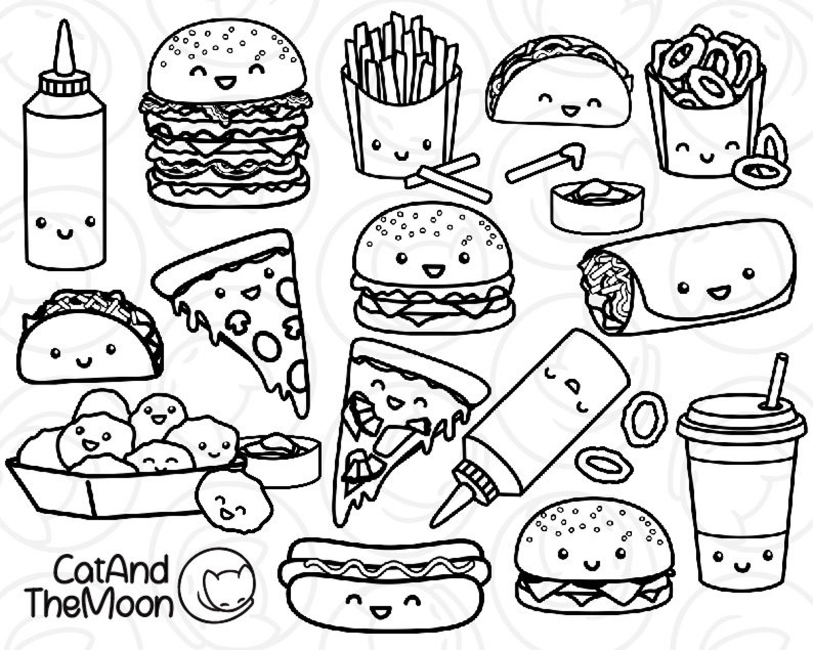 Food Clip Art, Süßes Essen Clipart, Clipart zum Ausmalen, Ausmalen Clip