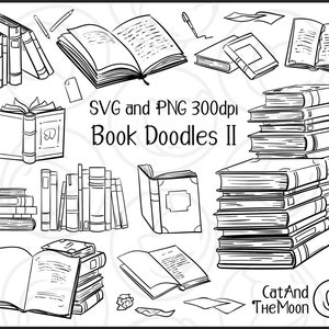 Buch Doodles - Bibliothek drucken und schneiden Png transparenten Hintergrund, Bibliothekar Lehrer Schüler eps Vektor-Dateien, Schule digitaler Aufkleber Stempel