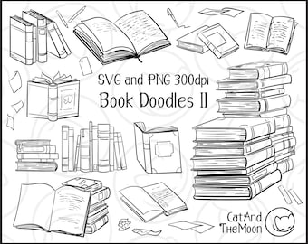 Book Doodles - Library Print And Cut Png Transparent Background, Librarian Teacher Student Eps Vector Files, School Digital Sticker Stamp