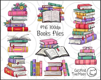 Book Stack Clipart - Book Piles Png Easy To Use Image Set With Transparent Background, Pink Girl Colorful Decoration Doodles School Teacher