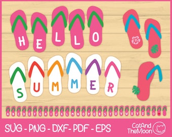 Flip Flop Svg - Flip Flop Cut File, Flip Flop Layered, Flip Flop For Cricut, Hello Summer Svg, Summer Svg, Summer Cut File, Alphabet Svg