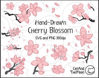 Cherry Blossom Png, Cherry Blossom Svg, Sakura Flowers Png, Sakura Flowers Svg, Cherry Flowers Png, Sakura Flower Branch, Japanese Svg Files