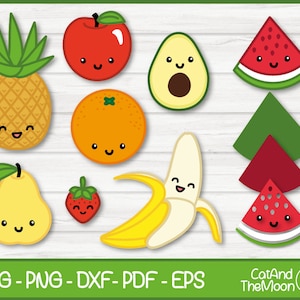 Kawaii Fruit Svg - Cute Fruit Svg, Fruit Bundle Svg, Cute Food Svg, Fruit Svg, Happy Fruit Svg, Arquivo de corte Fruit Svg, Cricut Svg, Silhueta