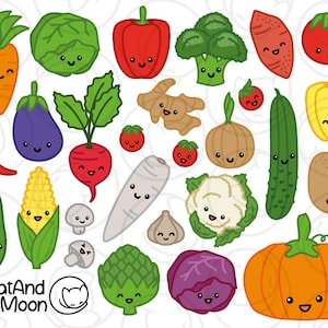 Cute Vegetables Clipart - Kawaii Corn Tomato Eggplant Broccoli Radish Carrot Garlic Easy To Use Png Transparent Background Print Then Cut