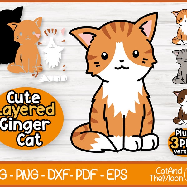 Cat Svg - Orange Cat Svg, Layered Cat Svg, Ginger Cat Svg, Cat Layered Svg, Cat Svg Files, Tabby Cat Svg, Cute Cat Svg, Persian Cat Svg