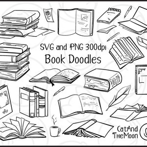 Bücher Doodles - Buch Doodles Clipart, Literatur Clipart, Handgezeichnete Clipart, Bücher Liebhaber Clipart, Buch Clipart, Buch Clip Art, Buch Clipart