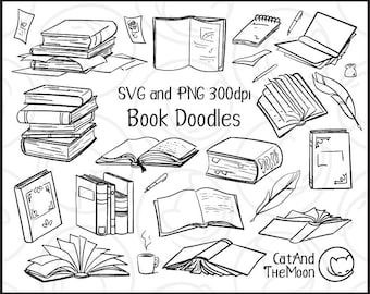 Books Doodles - Book Doodles Clipart, Literature Clipart, Hand Drawn Clipart, Books Lover Clipart, Book Svg, Book Clip Art, Book Clipart