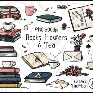 Livros E Chá Clipart, Xícara De Chá Flores Decoração Vintage Para Cartões Papelaria Scrapbook Cores Suaves Fácil De Usar Fundo Transparente Png