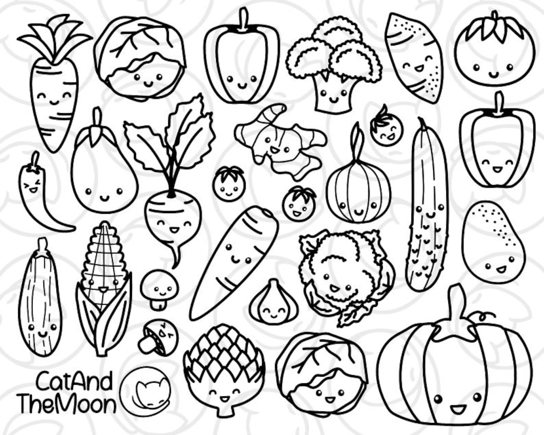 Gesundes Essen Clipart Clipart zum Ausmalen, Digital Stempel Gesundes Essen Clipart Clipart zum Ausmalen, Digital Stempel