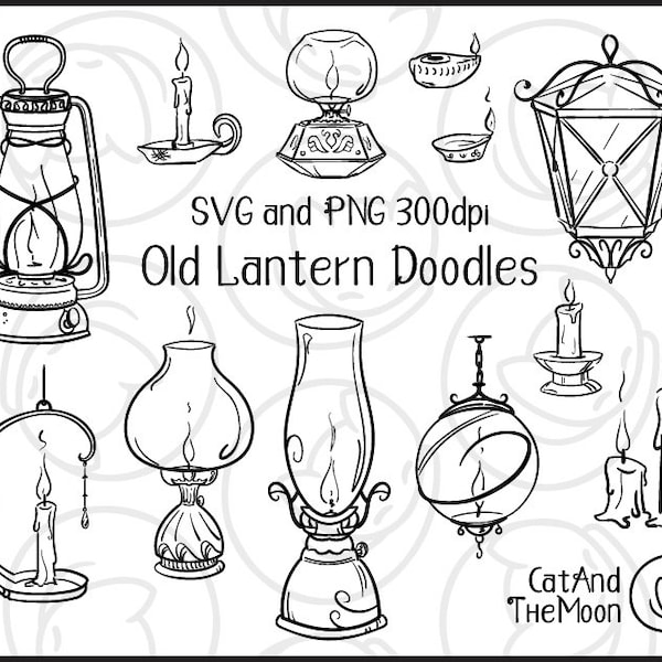 Old Lamps Doodles - Old Lamps Svg, Lamp Clipart, Old Lamps Clipart, Hand Drawn Clipart, Oil Lamp Clipart, Retro Lamp Svg, Lantern Png