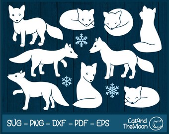 May include: A set of ten white arctic fox silhouette illustrations. The foxes are in various poses, including standing, sitting, and curled up. The illustrations are perfect for crafting projects, scrapbooking, or digital design.