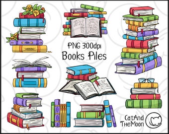 Book Stack Clipart, Easy To use Colorful Book Pile Png Transparent Background, Stacked Books Open Book, School Drawing Color Digital Stamp