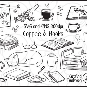 Book Clipart, Book Svg, Books Svg, Coffee Clipart, Coffee Doodle, Doodle Clipart, Book Graphics, Open Book Svg, Book Clip Art, Book Png