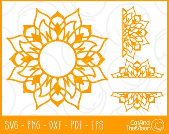 Simple Mandala Svg - Sun Mandala Svg, Mandala Monogram Svg, Sun Half Mandala Svg, Half Mandala Cut File, Mandala Split Svg