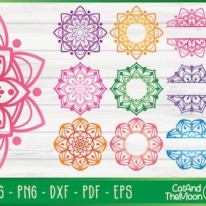 Halbes Mandala Aufdruck - Schneidbares Monogramm Pink Violet Orange Grün Blau Eps Vektor-Dateien und Png transparenter Hintergrund