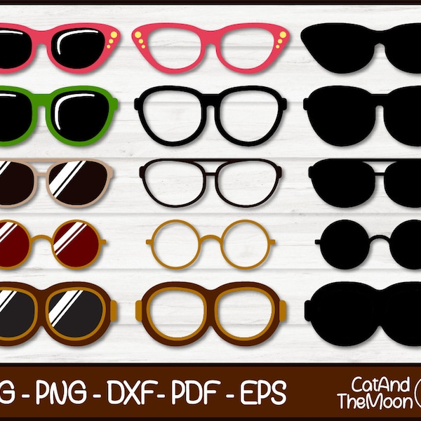 Sunglasses Svg Bundle - Aviator Sunglasses Svg, Shades Svg, Nerd Glasses Svg, Pilot Goggles Svg, Cat Eye Glasses Svg, Sunglasses Svg File