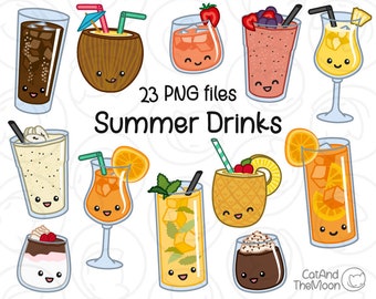 Summer Drinks Clipart - Easy to Use Png Transparent Background Tropical Cocktail Soda Glass Jar Coconut Umbrella Pineapple Slice Fun Party