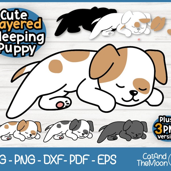 Sleeping Puppy Svg - Sleeping Dog Svg, Puppy Silhouette, Dog Silhouette Svg, Spotted Dog Svg, Lazy Dog Svg, Cute Sleeping Dog, Puppy Svg