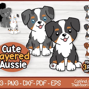 Aussie Svg - Puppy Svg, Australian Dog Svg, Dog Svg, Aussie Clipart, Shepherd Dog Svg, Kawaii Dog Svg, Aussie Dog Svg, Layered Puppy