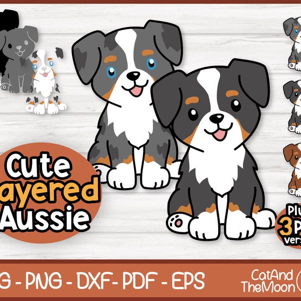 Aussie Svg - Puppy Svg, Australian Dog Svg, Dog Svg, Aussie Clipart, Shepherd Dog Svg, Kawaii Dog Svg, Aussie Dog Svg, Layered Puppy