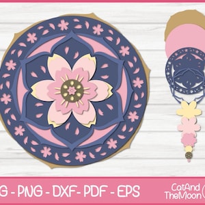 Sakura em camadas 3D - Flor de cerejeira Svg, Sakura em camadas Svg, Sakura Cricut, Arquivo de corte Sakura, Silhueta Sakura, Sakura Mandala Svg