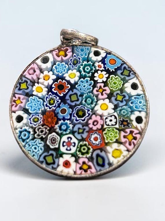 Vintage Handmade Murano Handmade Millefiori Sterling Silver Art Glass Pendant