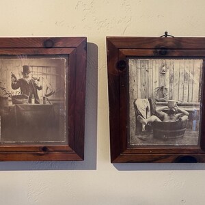 Wood Framed Vintage Set Of Roland Hendrickson Moonshine Tub Apothecary Sepia Print Set