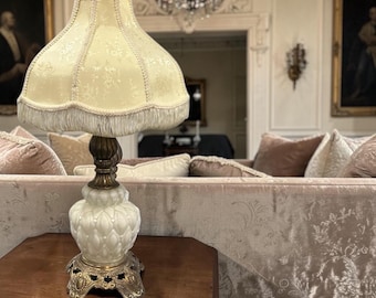 Vintage Hollywood Regency MidCentury Brass Base Table Lamp With Or Without Fringe Lampshade