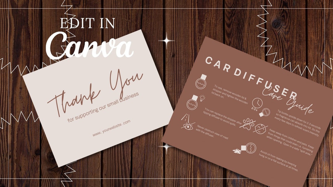 Diffuser Care Cards, Printable Aromatherapy Instructions, Templates for