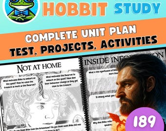 The Hobbit Novel Study - Unit Plan | Workbook Chapter Worksheets and comprehension for Middle School Literature Projects Chapter Questions