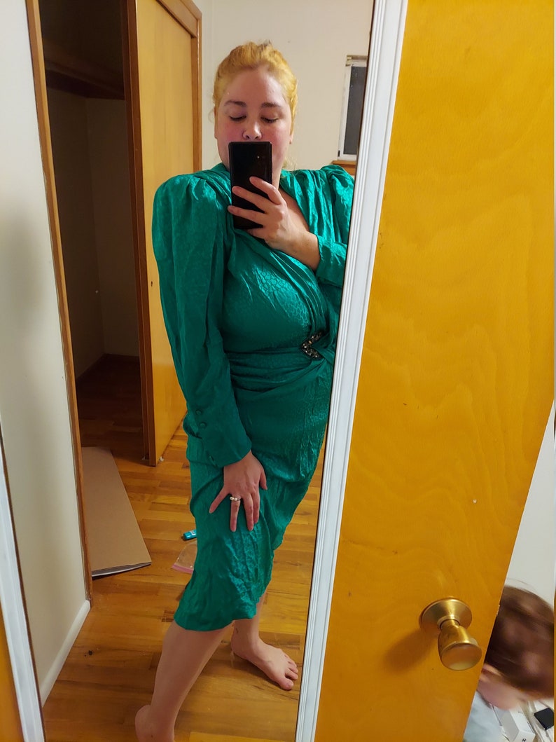 Green silk dress image 1