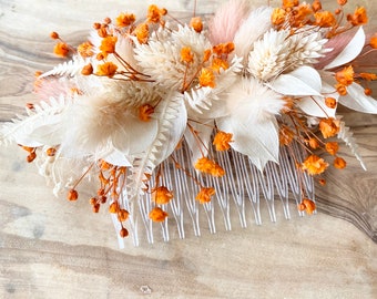 Dried flower hair comb, boho dried flower comb, bride hair comb, bridesmaid hair comb, special occasion hair accessory, orange dried flower