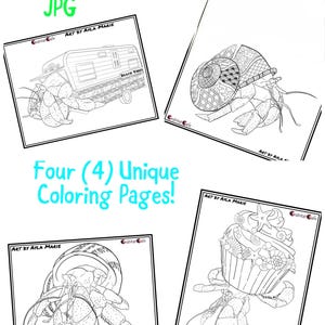 Dibujos para colorear de cangrejos ermitaños / Arte original / Actividad imprimible para niños / Colorear para adultos / Descarga instantánea