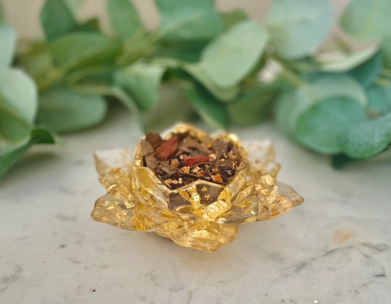Plat alimentaire pour mangeoire à fleurs en résine époxy Feuille d'or  Reptile Bernard-l'ermite Nourriture GRATUITE incluse -  France