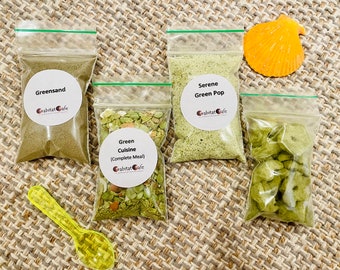 Green Goodies | Hermit Crab Food 4 Piece Bundle - Serene Green Pop, Greensand, Green Cuisine, Magic Dragon Puffs - Discounted Package!