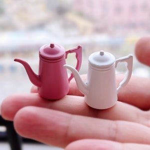 1/12 Scale miniature dollhouse metal kettle coffee pot mini teapot with lid and handle miniature water boiler pot