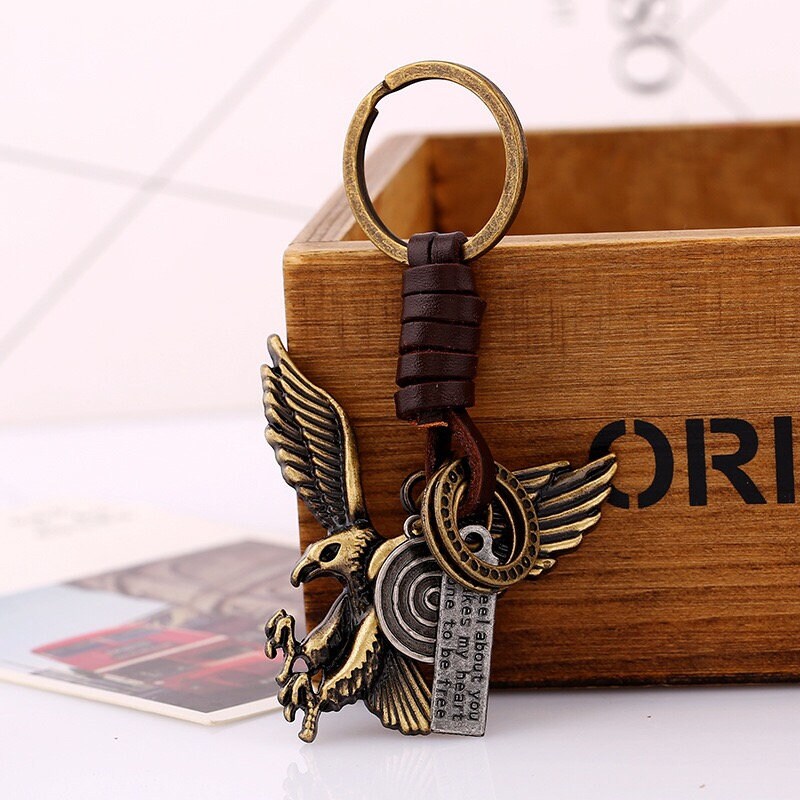 Eagle Pendant Woven Keychain Personalized Handmade Leather Etsy