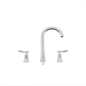 May include: A chrome bathroom faucet with two handles and a high arc spout.