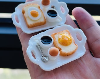 Dollhouse miniature breakfast, Toast and eggs tray food dish 1 12th scale dollhouse decoration accessories
