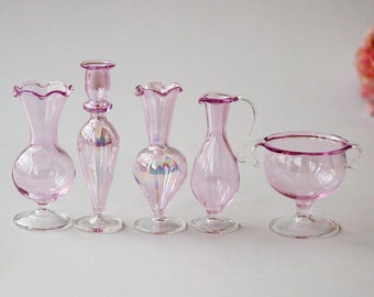 Miniature Glass Vase Candlesticks Glass Dollhouse Glassware Real Glass for dolls house
