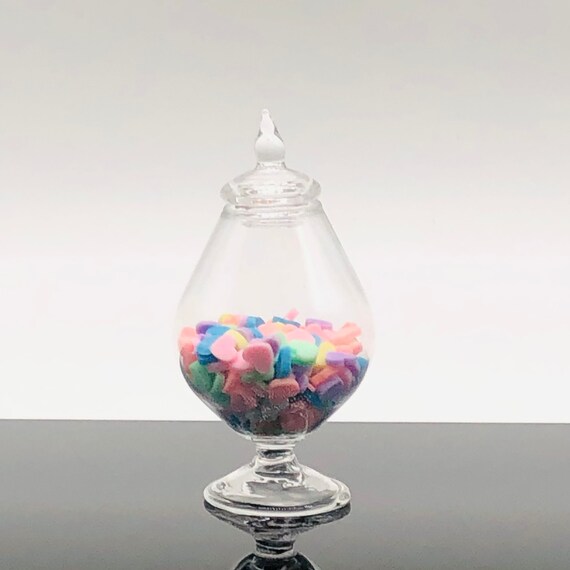DOLLHOUSE 1:12 LARGE 1" Miniature Clear Glass Candy Jar w/SILVER METAL Lid 