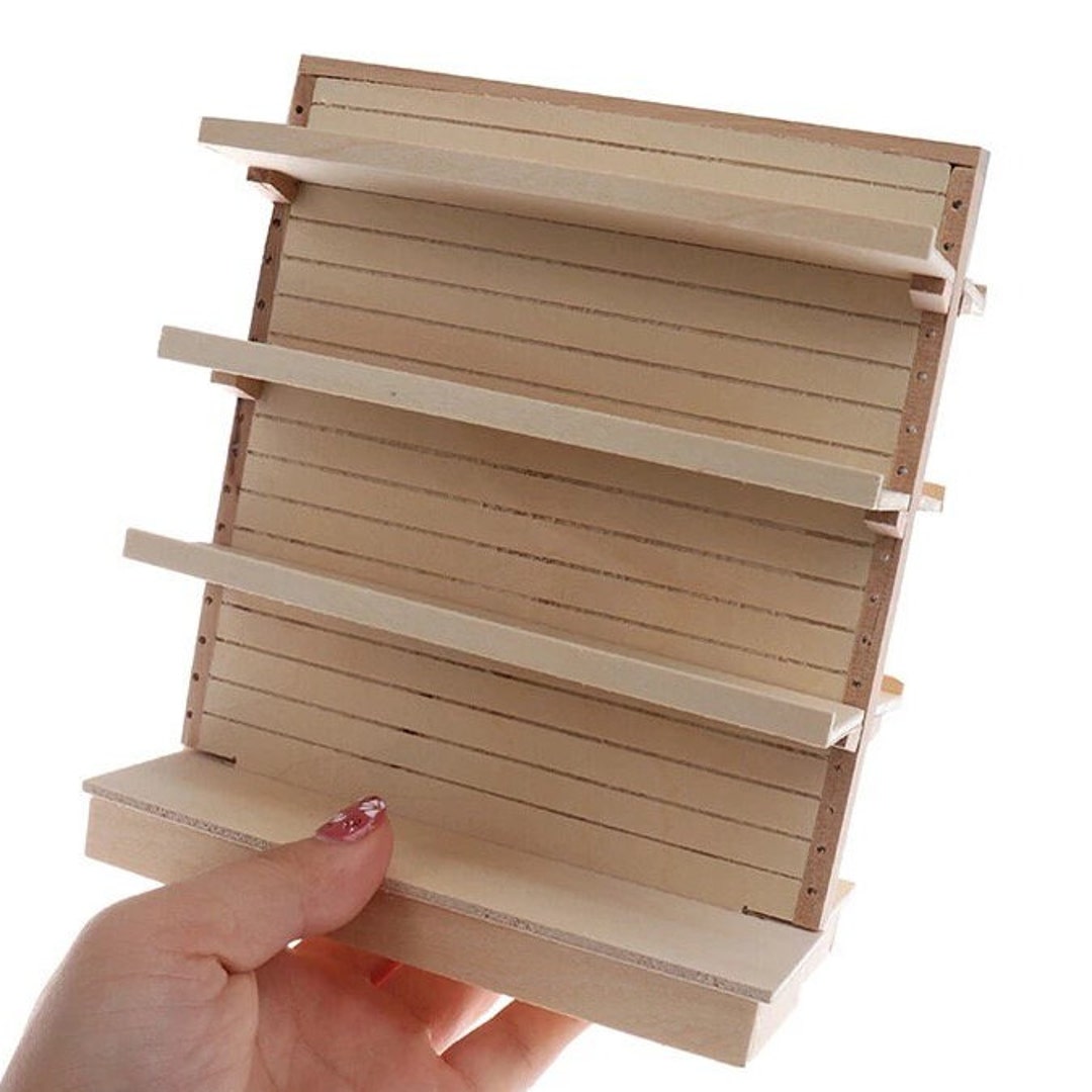Miniature Dollhouse Furniture - 4-Tier Wood Shelf For Displaying Mini Plants & Decor, 1/12 Scale Dollhouse Accessory