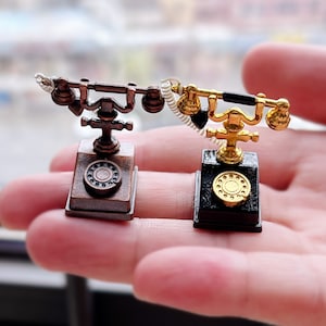 Escala 1:12, casa de muñecas en miniatura, teléfono antiguo, teléfono giratorio en miniatura