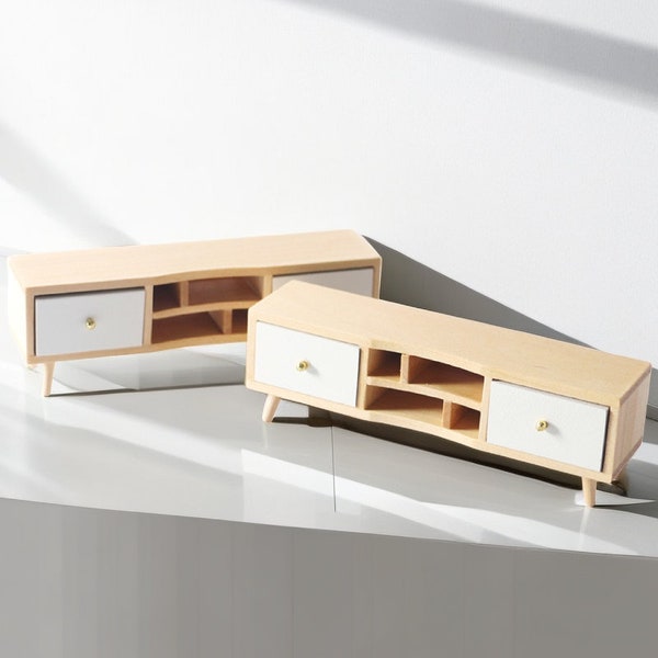1/12 Miniature Dollhouse Wooden TV Stand ,Wood Furniture Decorative Cabinet Decor
